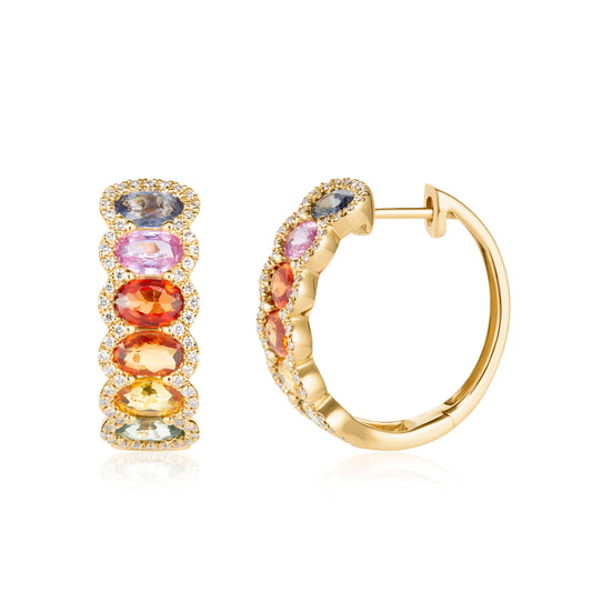 Rainbow Sapphire & Diamond Halo Hoops