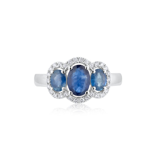 Sapphire & Diamond Halo Ring