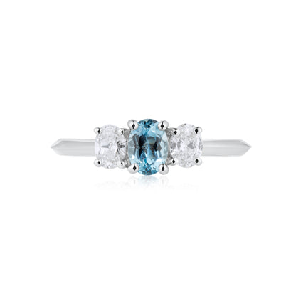 Oval Aquamarine & Diamond Trilogy Ring