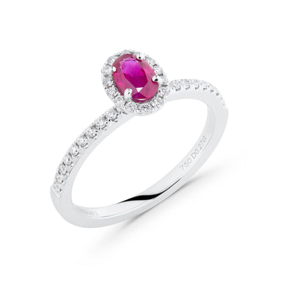 Oval Ruby & Diamond Halo Ring