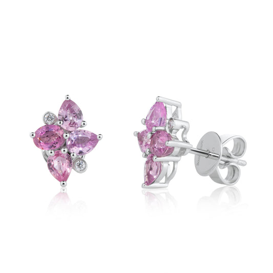 Mix Shaped Pink Sapphire & Diamond Earrings