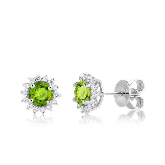 Peridot Halo Diamond Earrings