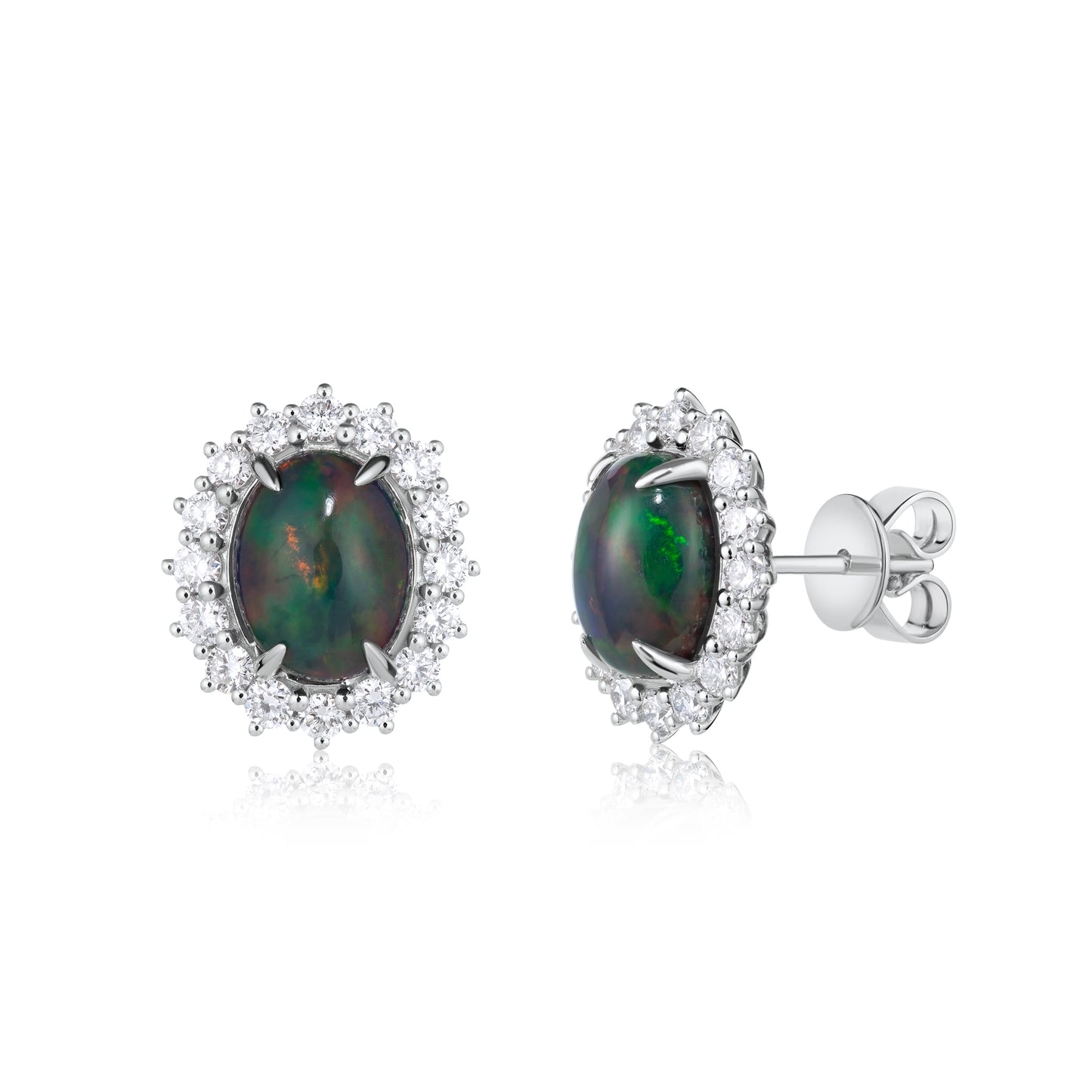 Black Opal & Diamond Halo Studs