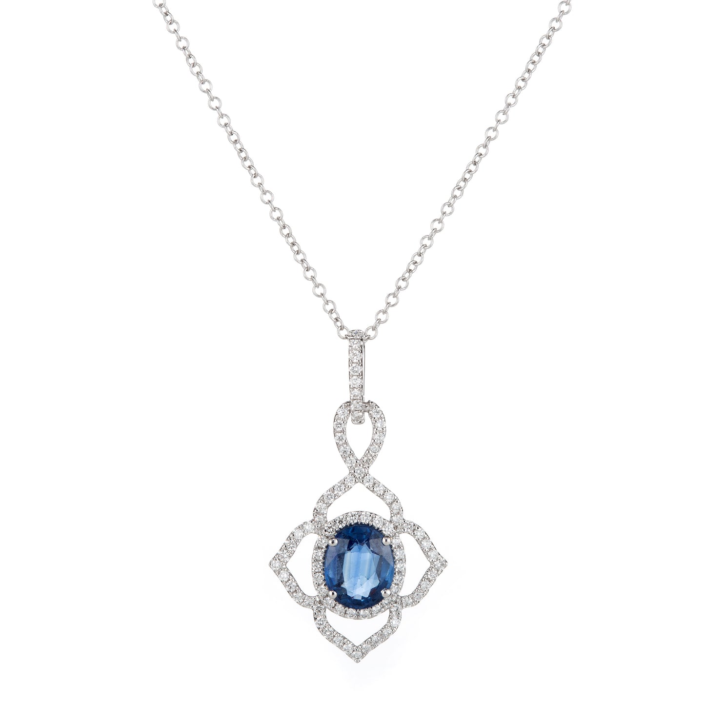 Blue Sapphire & Diamond Four Point Pendant