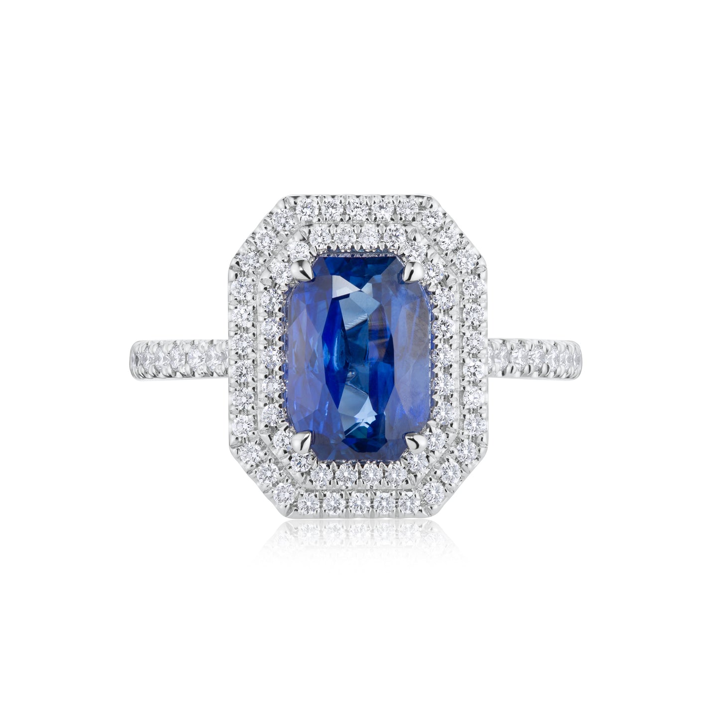 Sapphire & Diamond Double Halo Ring