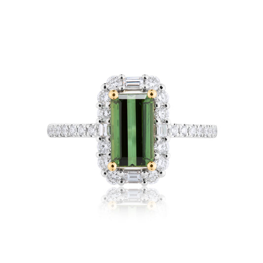 1.56ct Green Tourmaline & Diamond Halo Ring