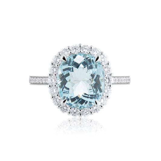 Aquamarine & Diamond Halo Ring