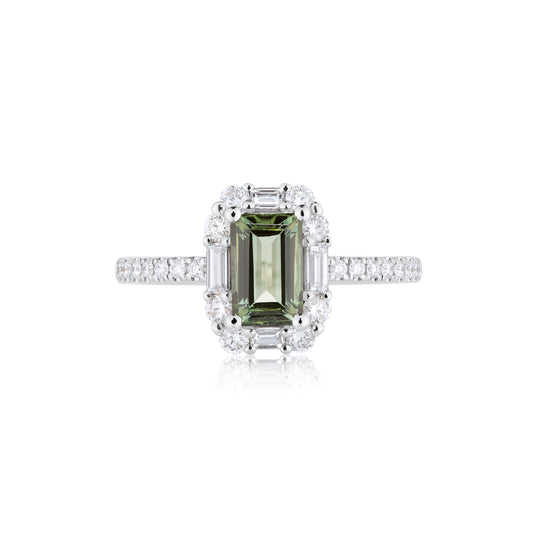 1.00ct Green Tourmaline & Diamond Halo Ring