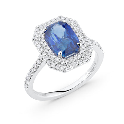 Sapphire & Diamond Double Halo Ring