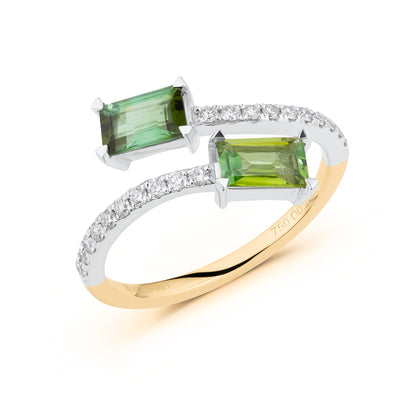 Green Tourmaline & Diamond Bypass Ring