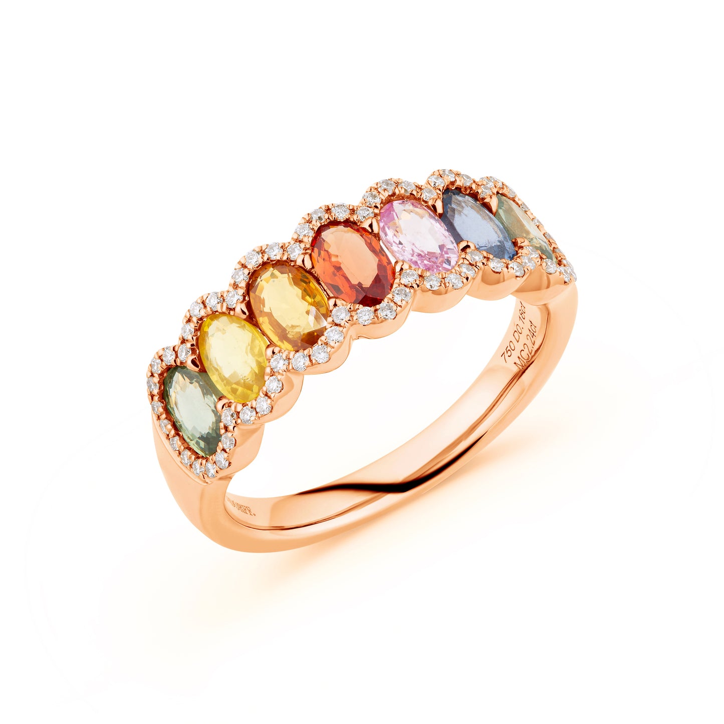 Rainbow Sapphire & Diamond Halo Ring