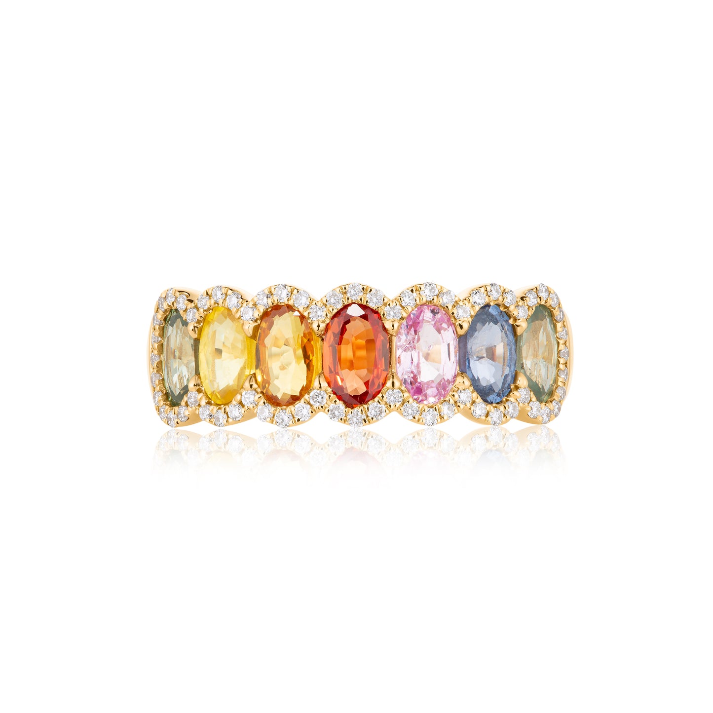 Rainbow Sapphire & Diamond Halo Ring