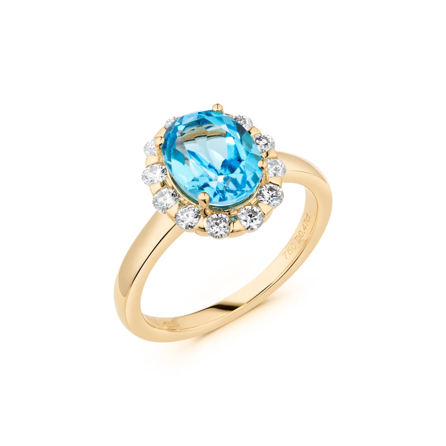 Blue Topaz 2.30ct Halo Ring | 18ct Yellow Gold