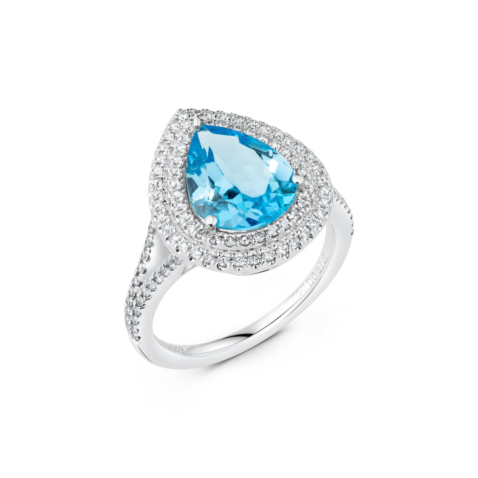 2.60ct Blue Pear Topaz & Double Halo Diamond Ring | 18ct White Gold