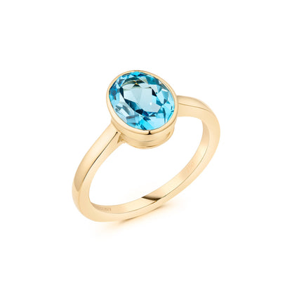 Oval 2.24ct Blue Topaz  Bezel Ring | 18ct Yellow Gold