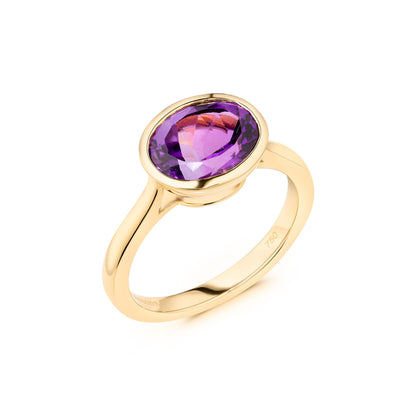 2.58ct Amethyst Oval Bezel Ring | 18ct Yellow Gold