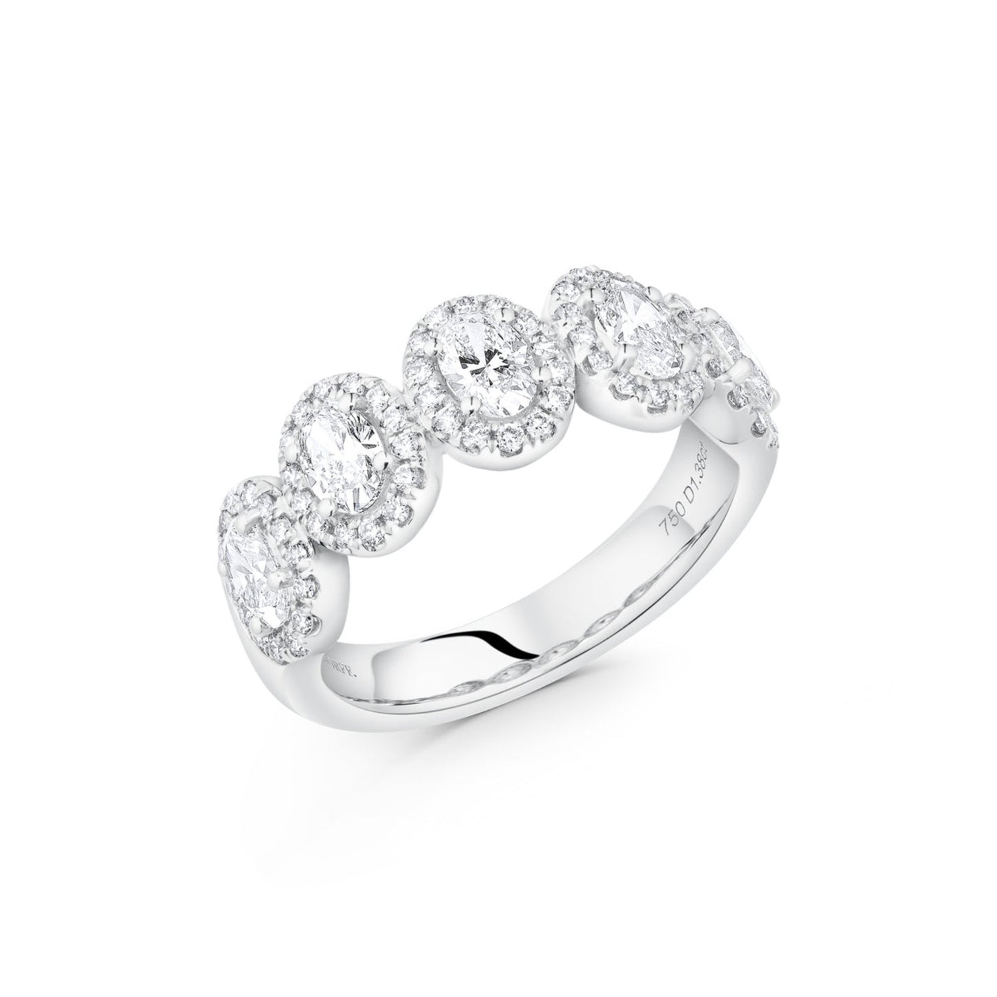 Oval 5 Diamond Halo Ring | 18ct White Gold