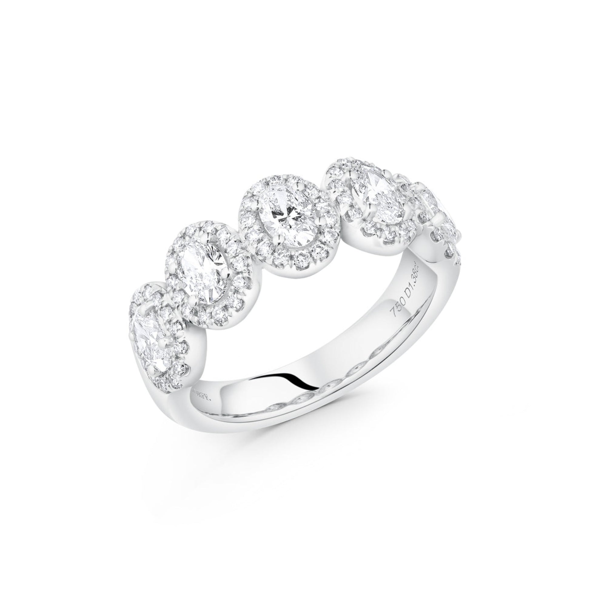 Oval 5 Diamond Halo Ring | 18ct White Gold