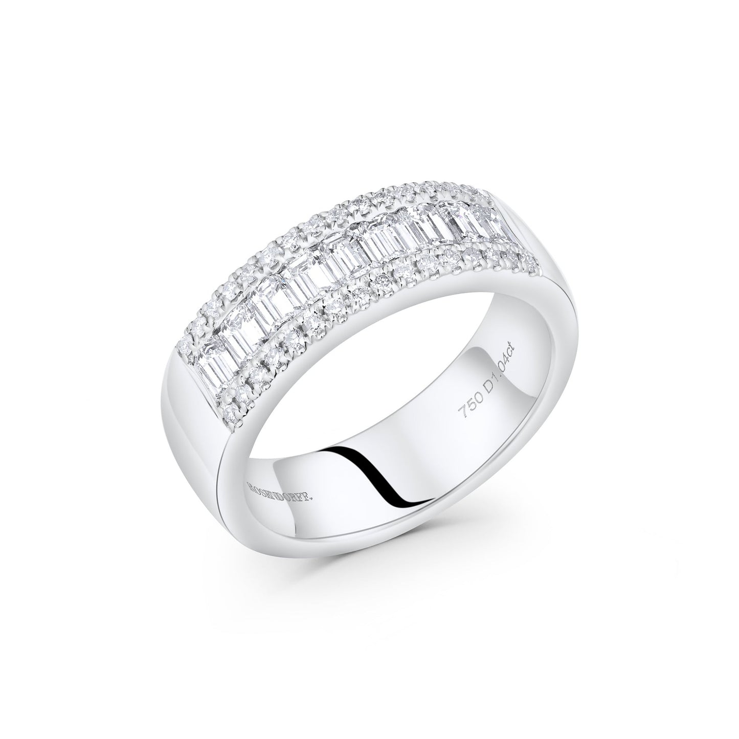 Emerald 3 Row Diamond Ring | 18ct White Gold