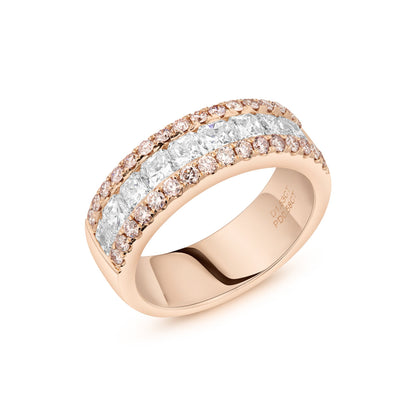 Three Row Radiant Pink & White Diamond Band | 18ct Rose Gold