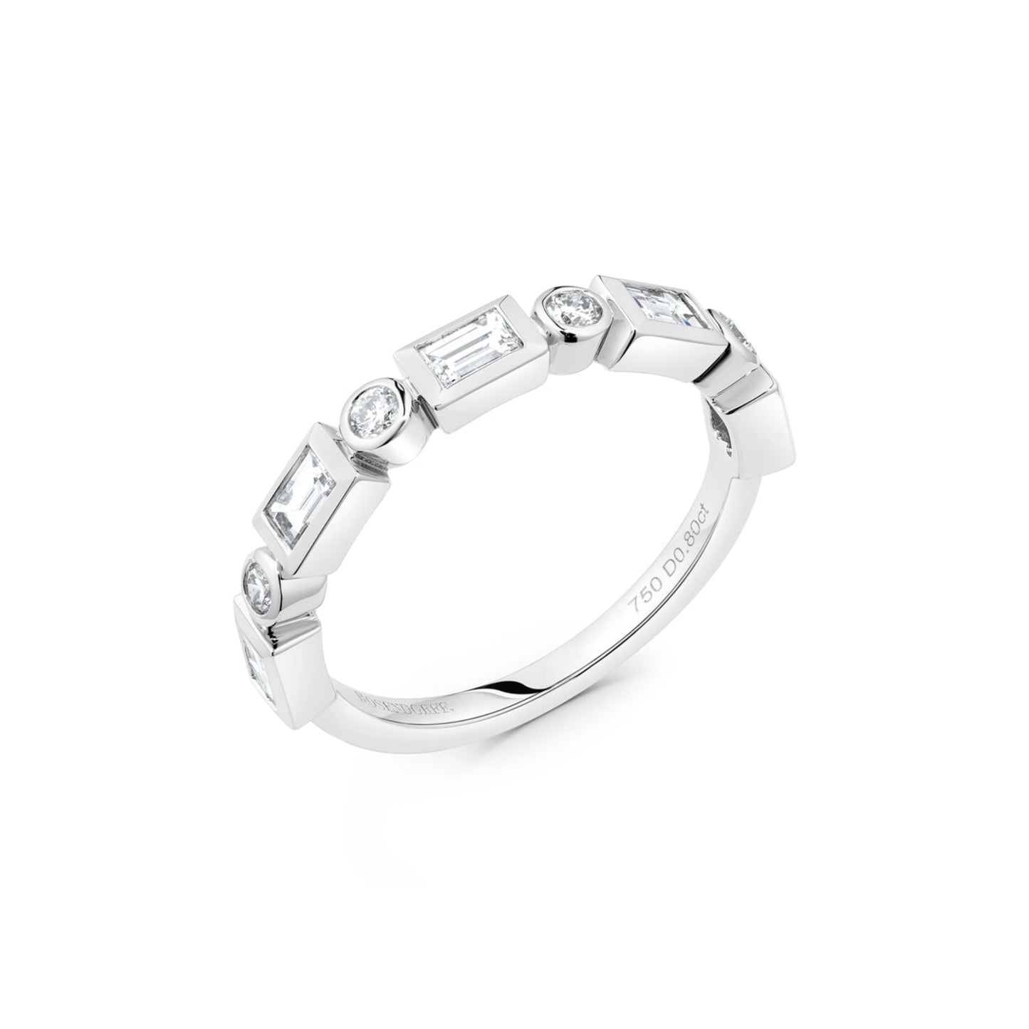 Baguette & Round Brilliant Bezel 9 Diamond Ring | 18ct White Gold