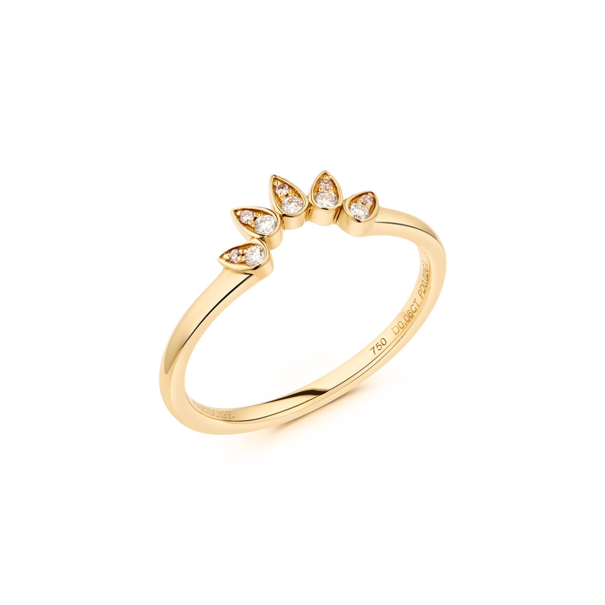 Crown Curved 5 Pink & White Diamonds Ring | 18ct Yellow Gold