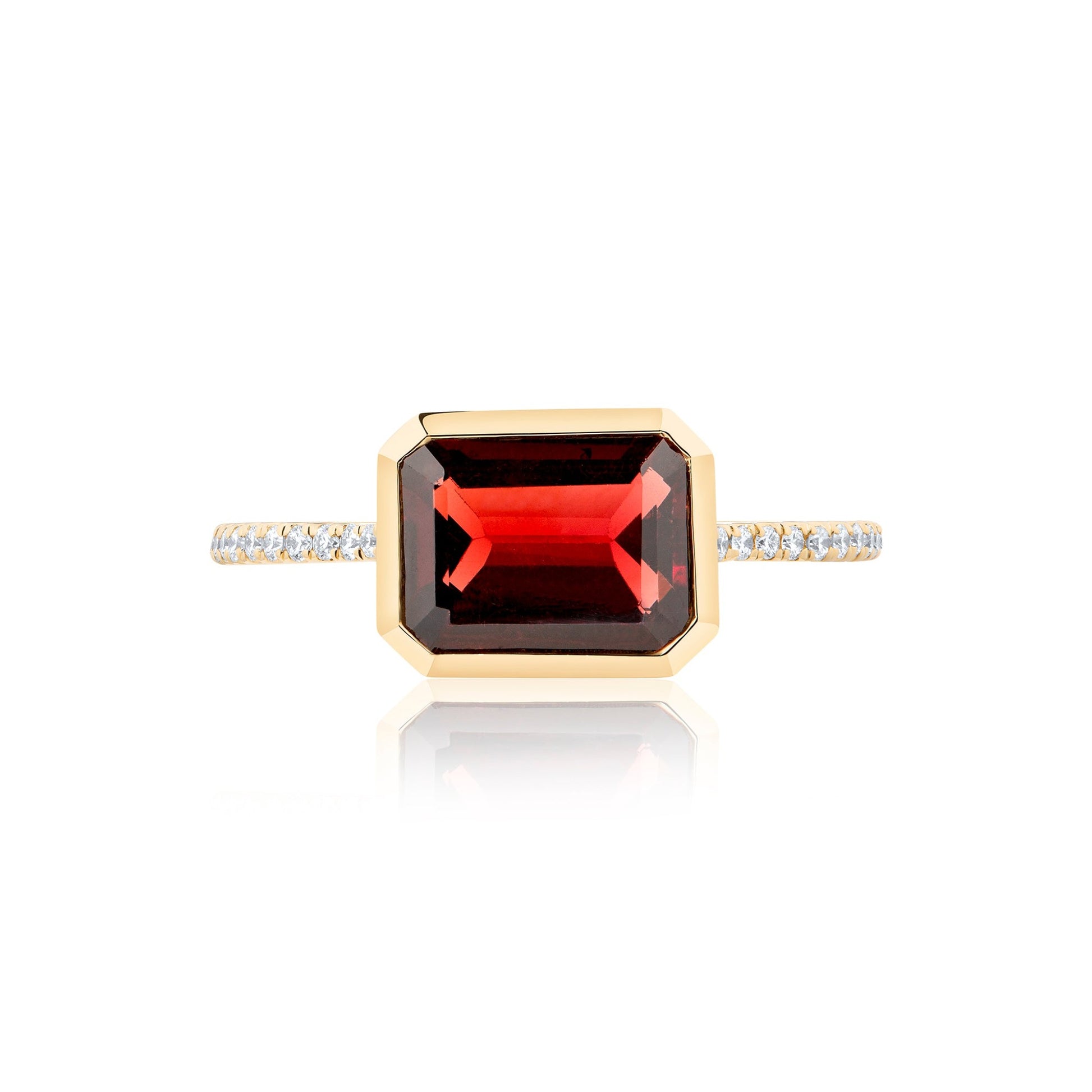 Garnet Bezel with Diamonds Ring | 18ct Yellow Gold