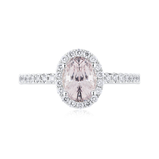 1.91 Pink Sapphire Oval & Diamond Halo Ring
