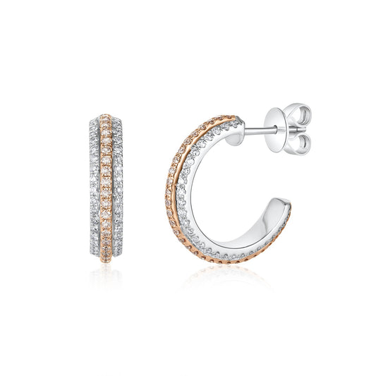 3 Row Pink & White Diamond Half Hoop Earrings