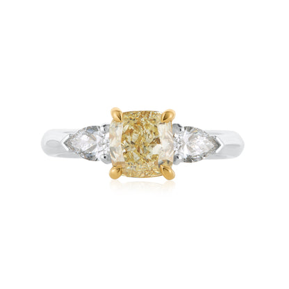 GIA 1.51ct Fancy Yellow Diamond Trilogy Ring