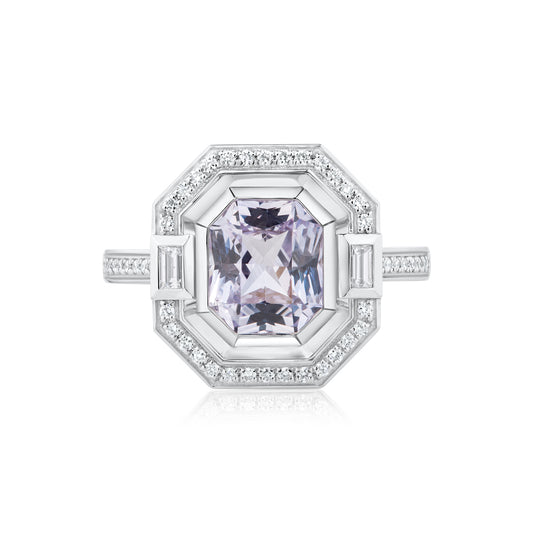 Light Pink Octagon Sapphire & Diamond Ring