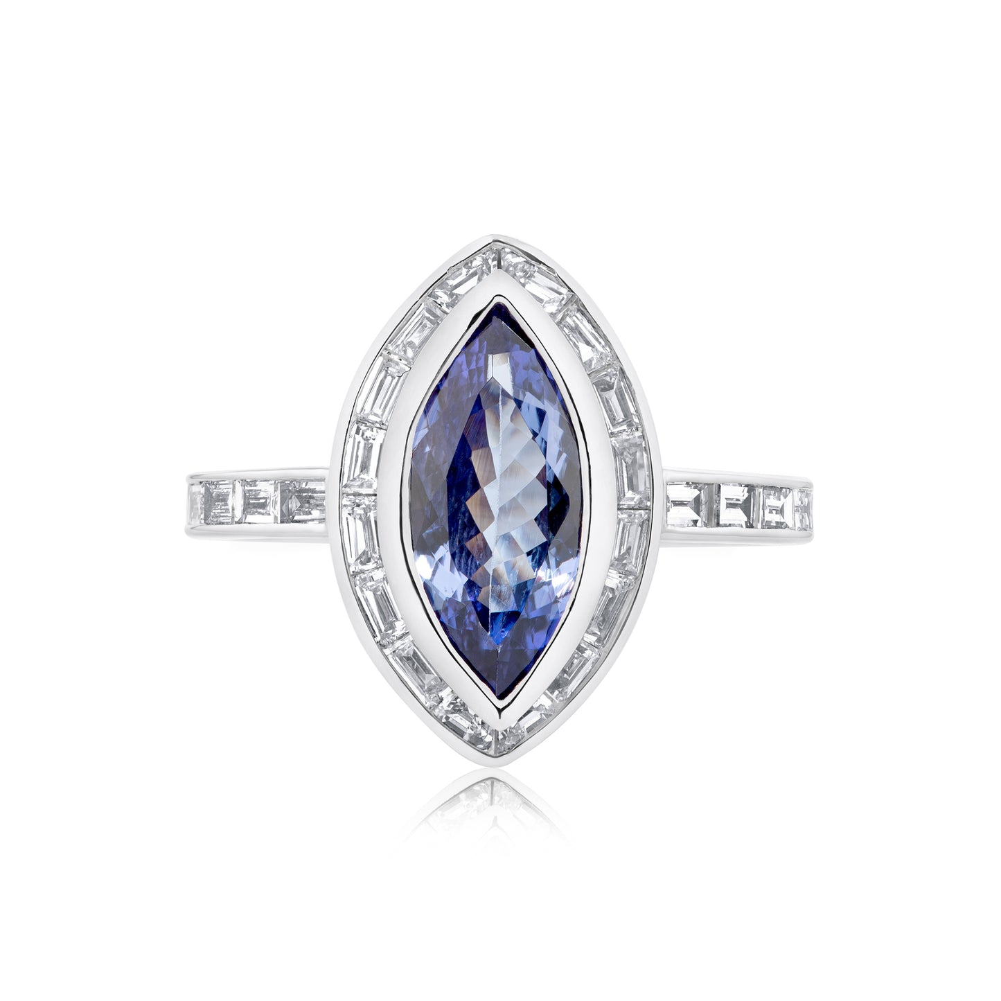 1.60ct Tanzanite Marquise & Baguette Halo Ring