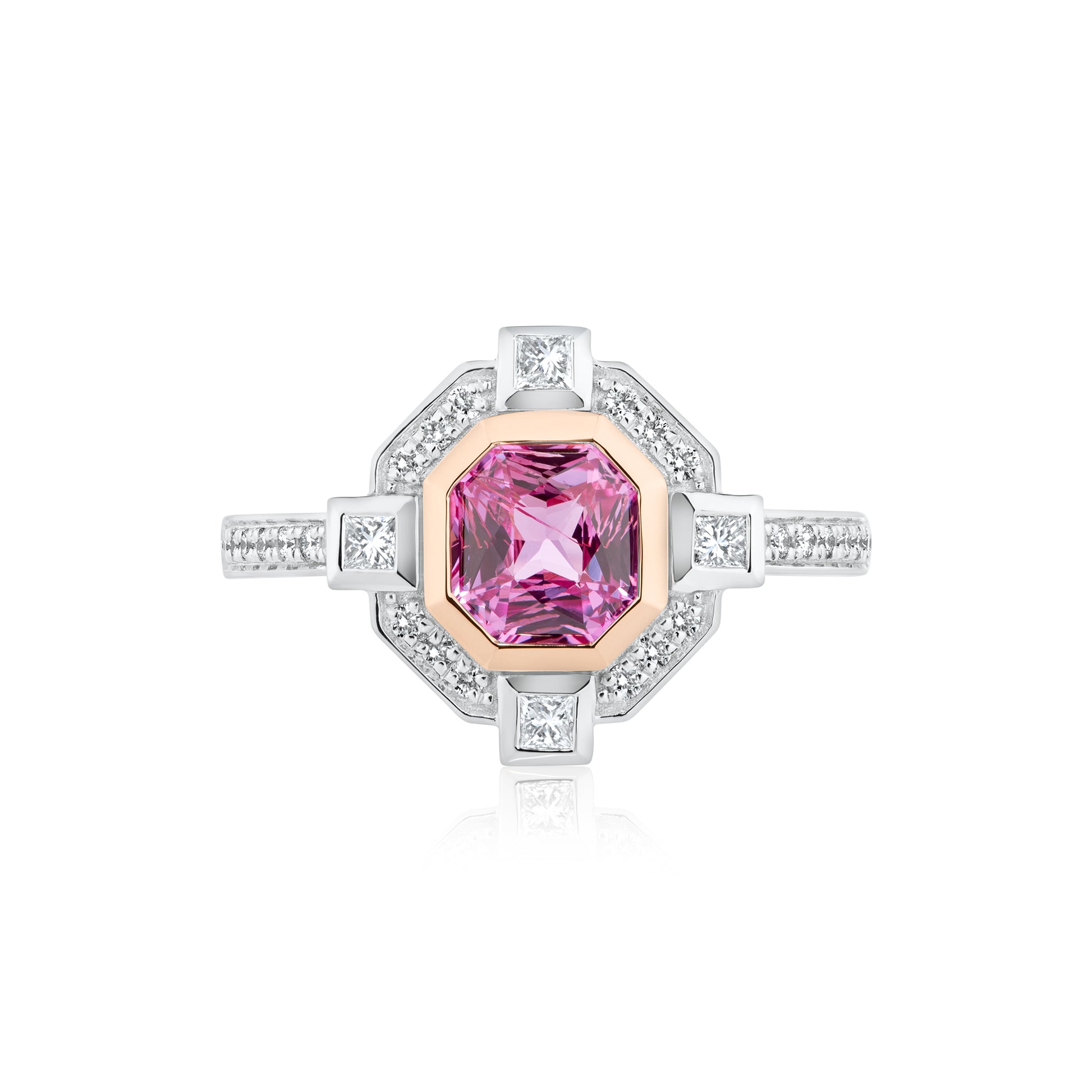 Pink Octagon Sapphire & Diamond Ring