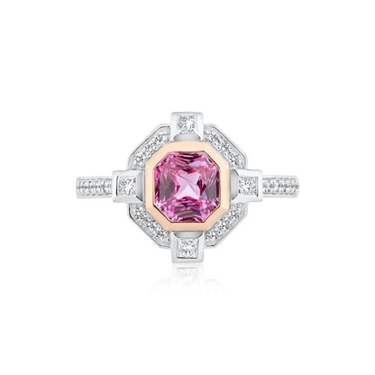 Pink Octagon Sapphire & Diamond Ring