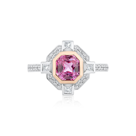 Pink Octagon Sapphire & Diamond Ring