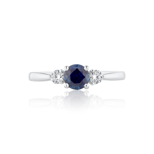 Deep Blue Sapphire & White Diamond Ring