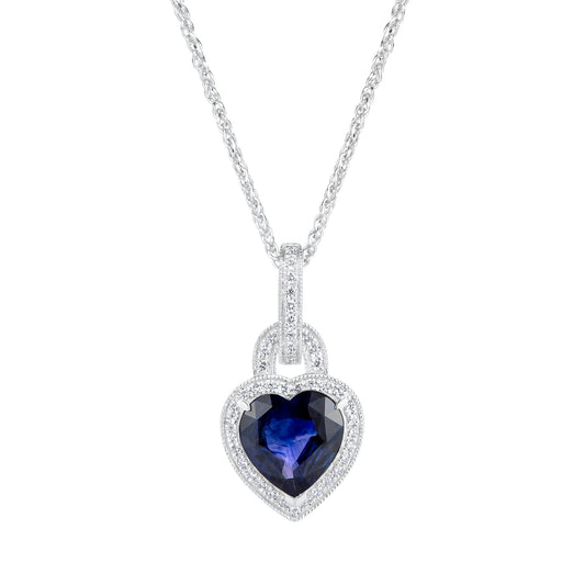 Royal Blue Hear Sapphire & Diamond Pendant