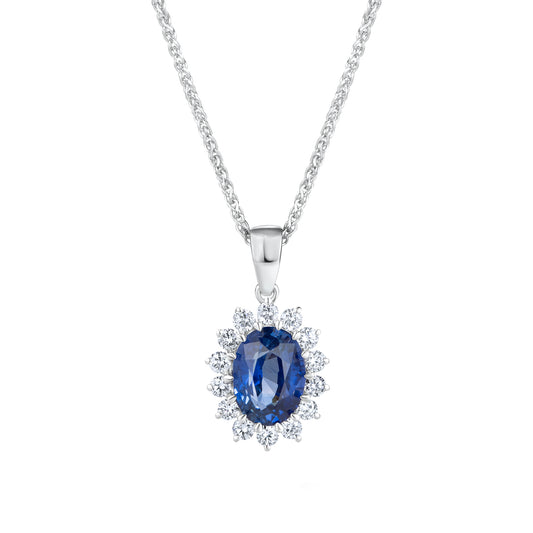 Blue Sapphire & Diamond Sunflower Pendant