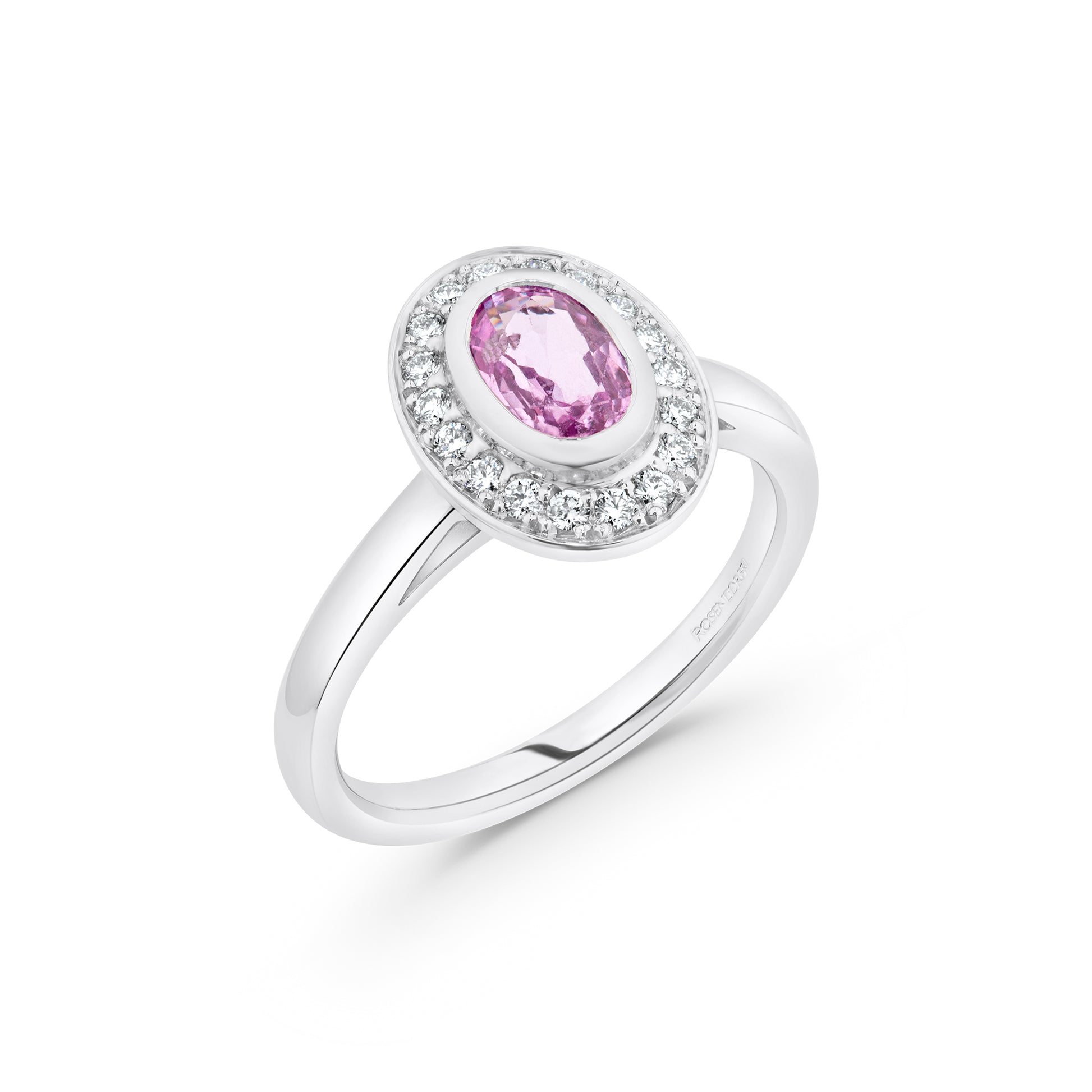 0.80ct Oval Pink Sapphire Bezel Halo Ring