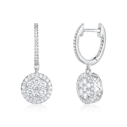 Cluster Halo Drop Diamond Earrings