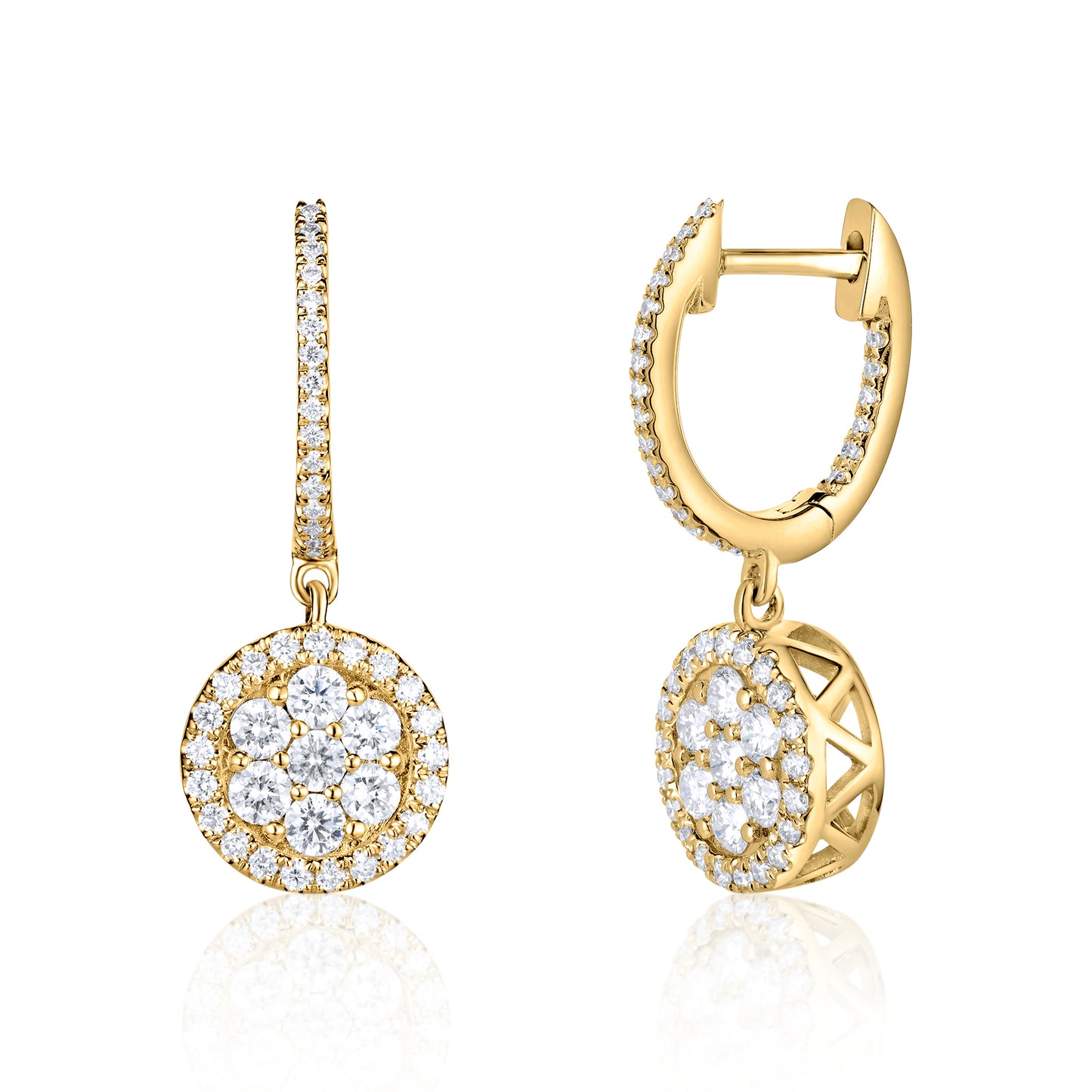 Cluster Halo Drop Diamond Earrings