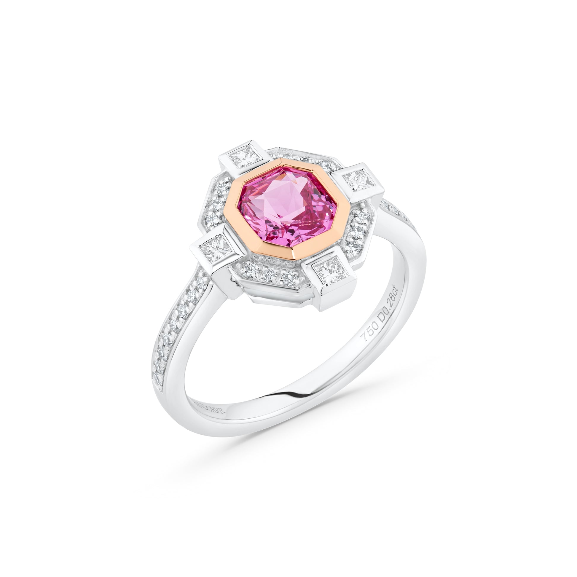 Pink Octagon Sapphire & Diamond Ring
