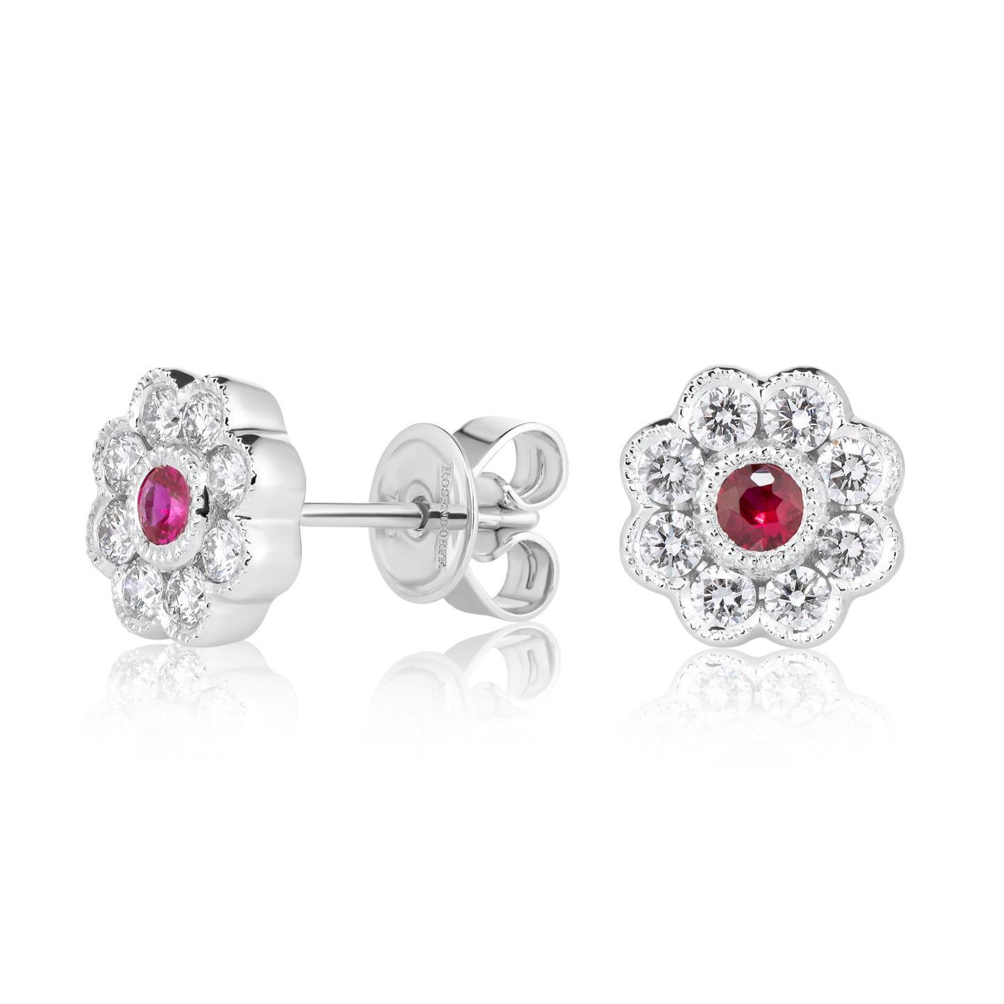 Ruby and Diamond Vintage Flower Earrings