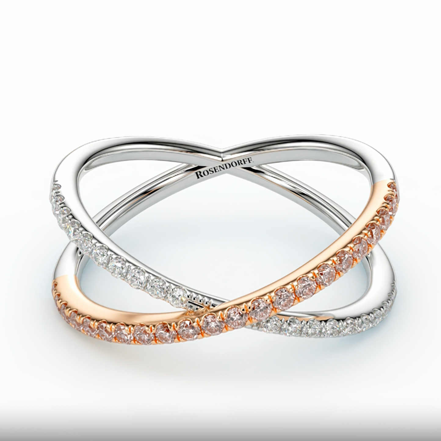 Thin Cross Over Pink & White Diamond Ring