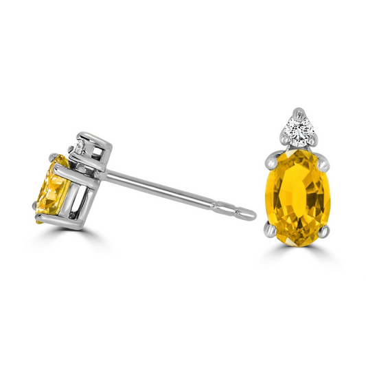 Citrine & Diamond Oval Studs