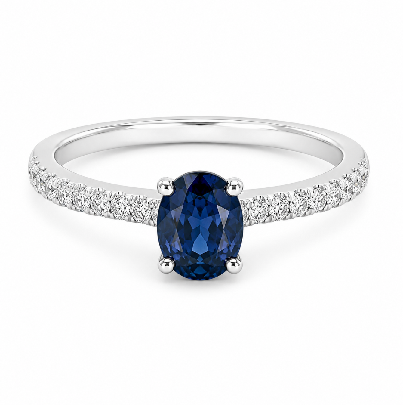 Deep Blue Sapphire Solitaire Ring in White Gold