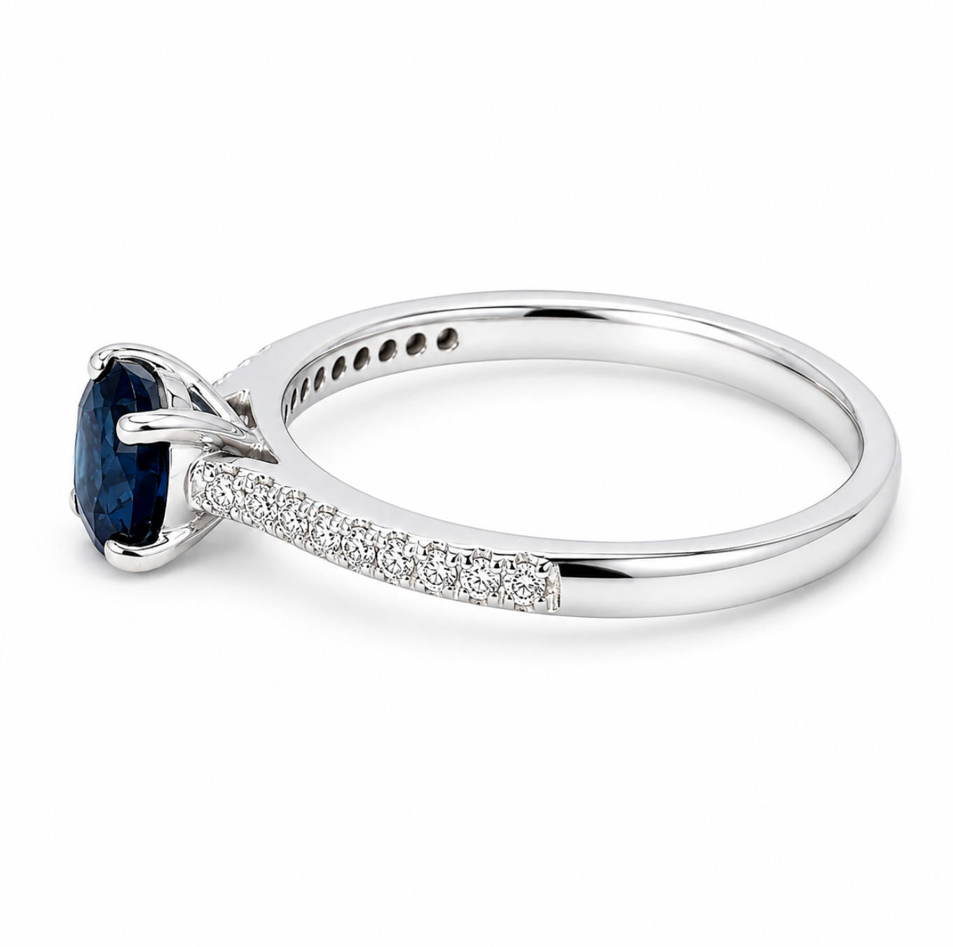 Deep Blue Sapphire Solitaire Ring in White Gold