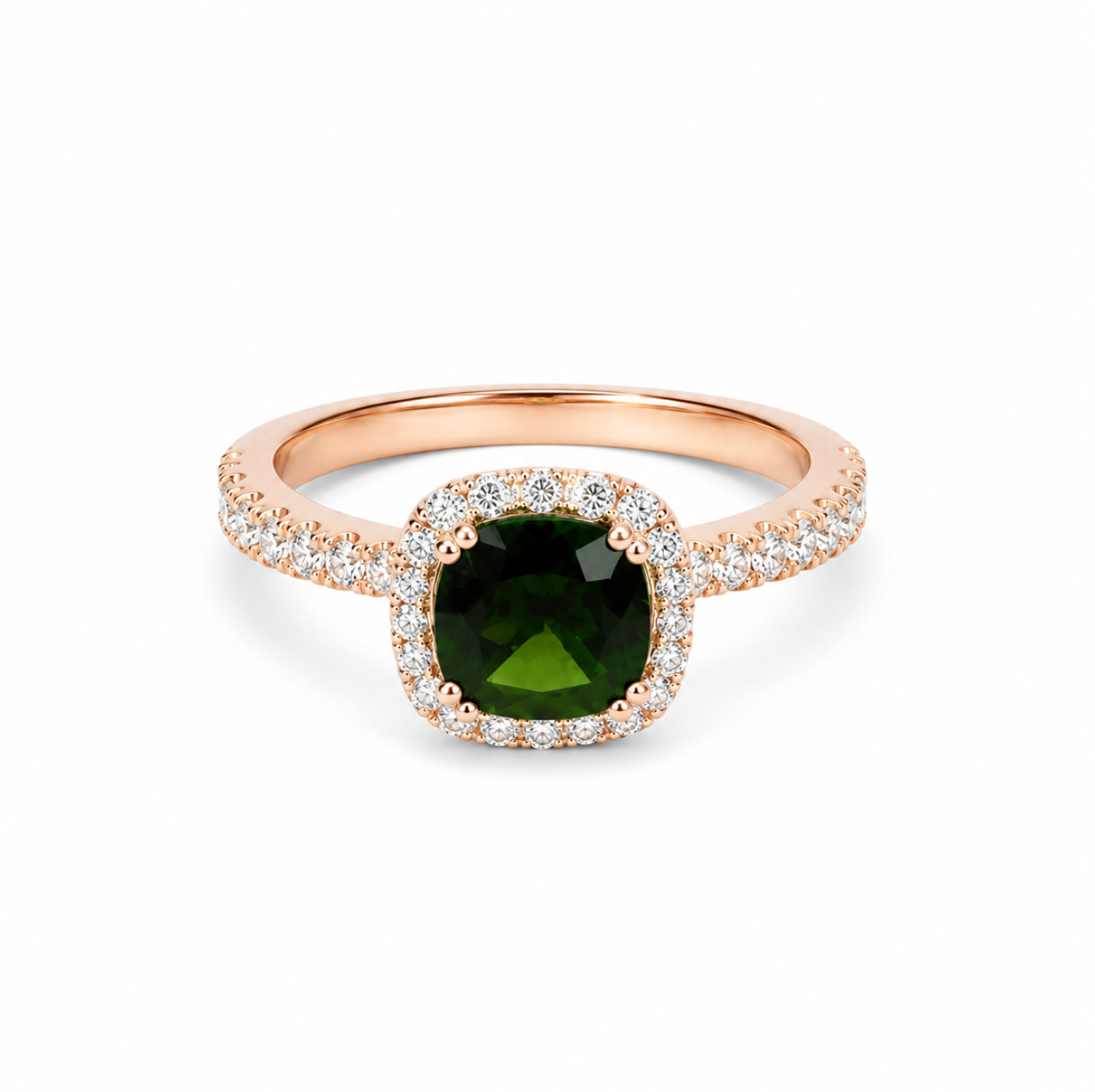 Green Tourmaline Halo Ring in Rose Gold