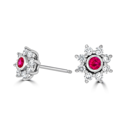 Star Halo Ruby and Diamond Earrings