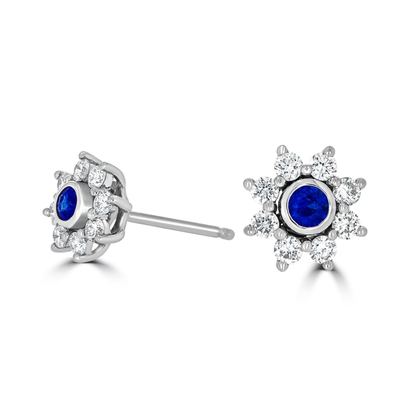 Star Halo Sapphire and Diamond Earrings